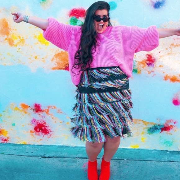 Eloquii Dresses & Skirts - Eloquii Multicolor Fringe Skirt with Pink Accent